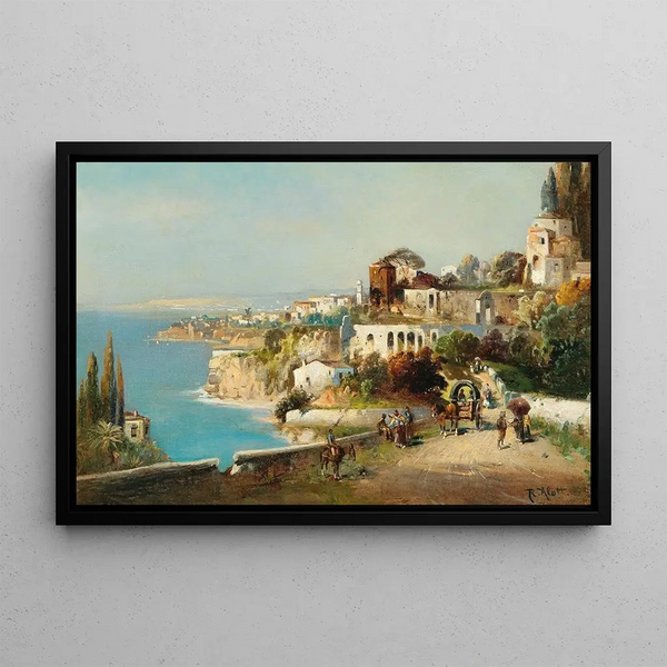 Coastal Italian Town - Robert Alott — framed artwork on a wall