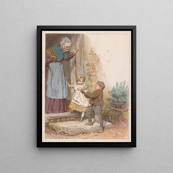 La Grand-mère avec ses petits-enfants - Robert Barnes — framed artwork on a wall