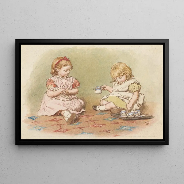 Two girls playing - Robert Barnes — framed artwork on a wall