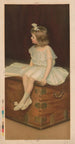 Young girl in a white and blue dress sitting on a chest reading a book - Robert Chapman Co — artwork view