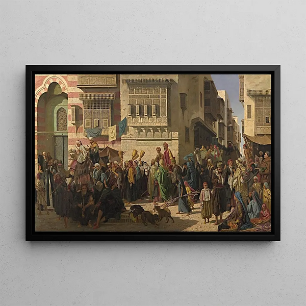 A sheikh and his son entering Cairo upon their return from a pilgrimage to Mecca - Robert Dowling — framed artwork on a wall