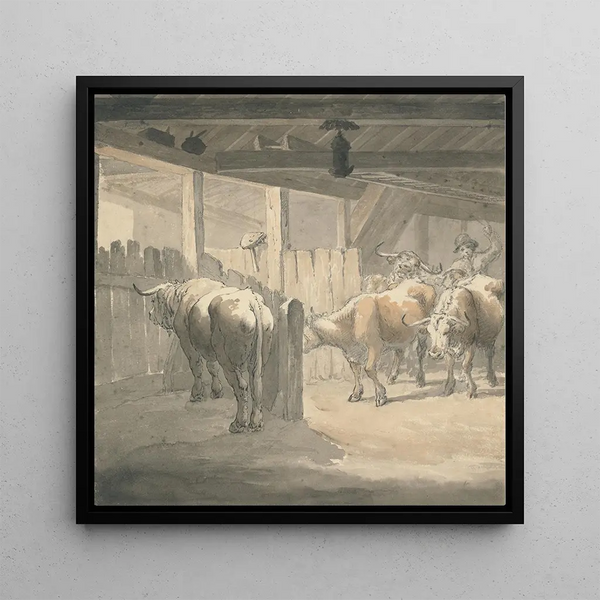 A Cow Shed - Robert Hills — framed artwork on a wall