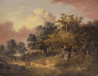 Landscape wooded with woman and child walking on a path - Robert Ladbrooke — artwork view