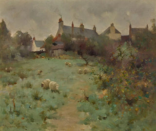 Farm with grazing sheep - Robert Russell MacNee — artwork view