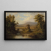 Landscape painting with cows drinking from a stream - Robert S. Duncanson — framed artwork on a wall