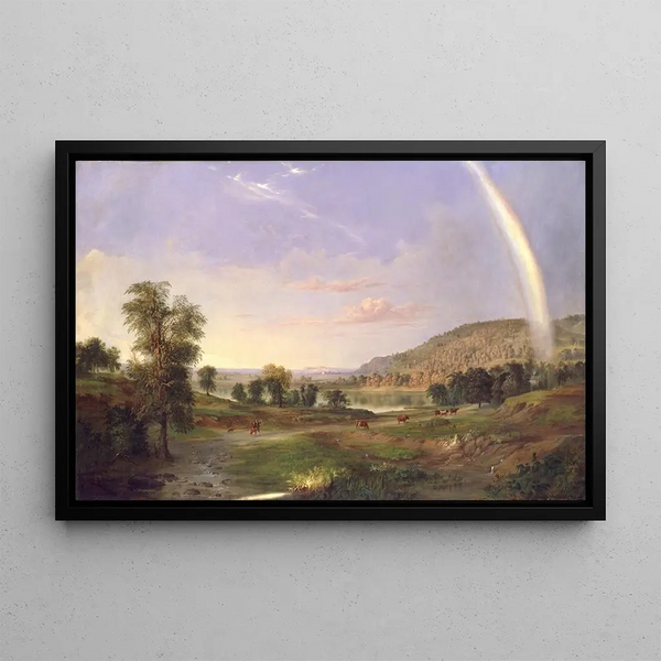 Landscape painting with rainbow - Robert S. Duncanson — framed artwork on a wall