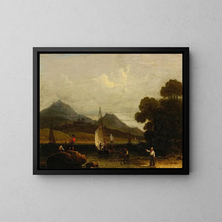 Fishermen at Work - Robert Salmon — framed artwork on a wall