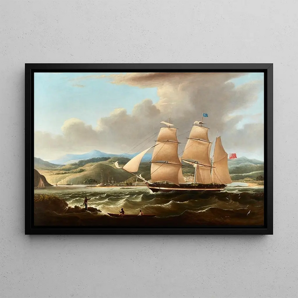 British schooner painting - Robert Salmon — framed artwork on a wall