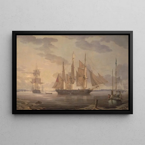 Ships in the port - Robert Salmon — framed artwork on a wall