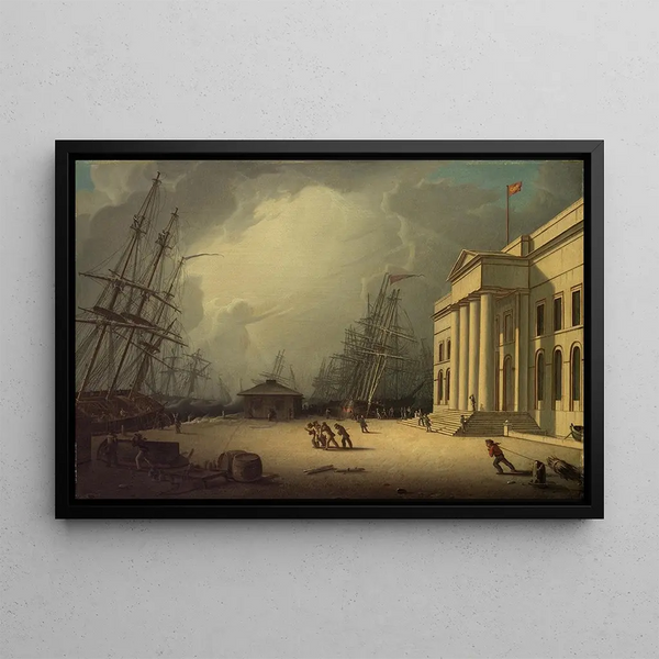 The Customs House at Greenock, Scotland - Robert Salmon — framed artwork on a wall