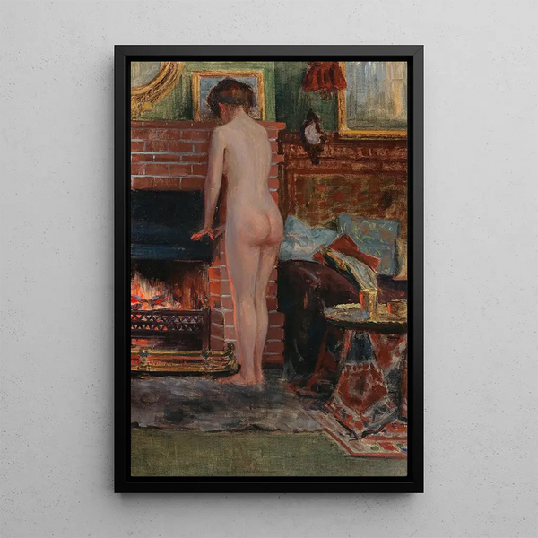 The warming fireplace - Robert Schiff — framed artwork on a wall