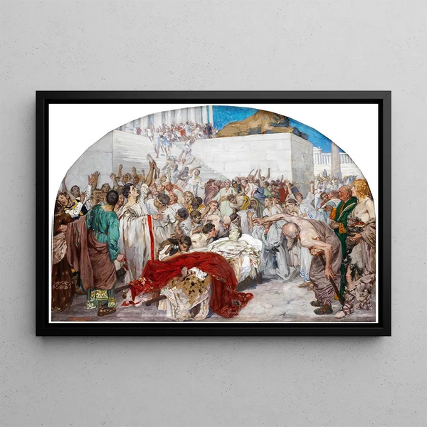 Marc Antoine at the bedside of the body of Julius Caesar - Robert Seuffert — framed artwork on a wall