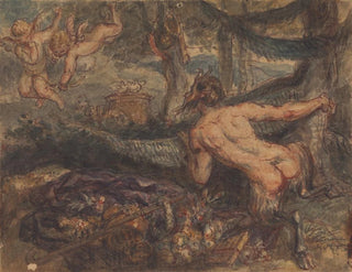 Pan spying behind a tree a putto shooting arrows - Robert Smirke — artwork view