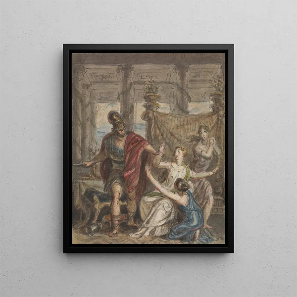 Study of a soldier attacking a woman - Robert Smirke — framed artwork on a wall