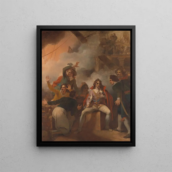 The Earl of Sandwich refusing to abandon his ship during the Battle of Solebay - Robert Smirke — framed artwork on a wall