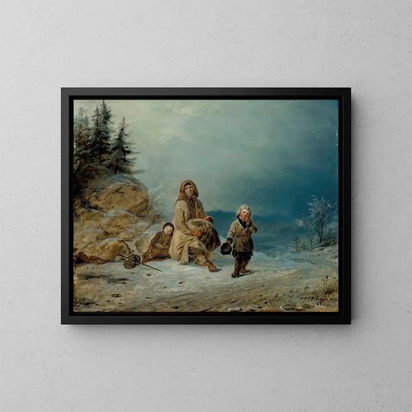 Family of beggars on the road - Robert Wilhelm Ekman — framed artwork on a wall