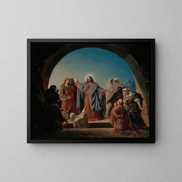 Jesus awakens Lazarus - Robert Wilhelm Ekman — framed artwork on a wall
