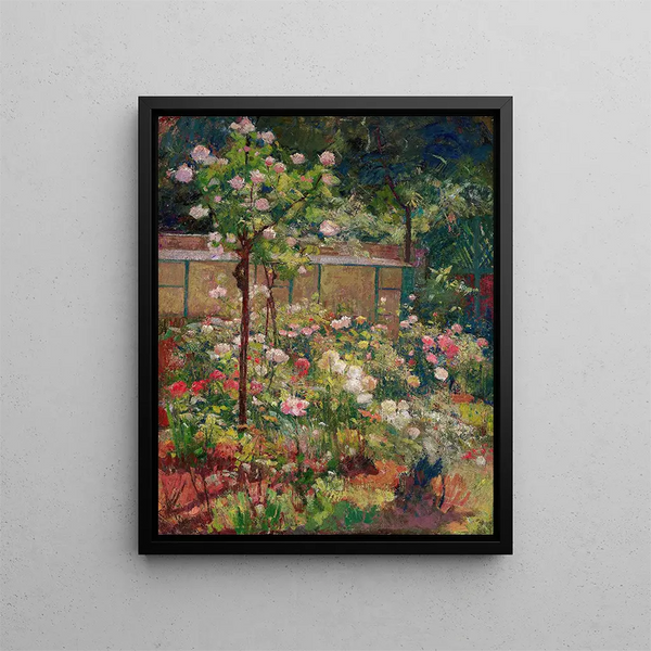 Garden in Flowers - Robert William Vonnoh — framed artwork on a wall