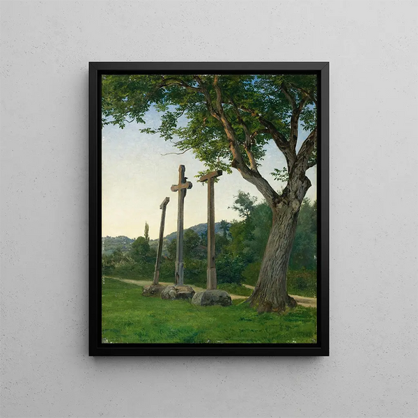 Three crosses along a country road - Robert Zünd — framed artwork on a wall