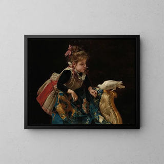 Girl with a dove - Roberto Fontana — framed artwork on a wall
