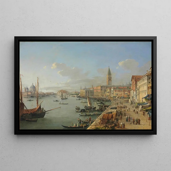 View of Venice with the Doge's Palace, St. Mark's Campanile, and Santa Maria della Salute - Roberto Roberti — framed artwork on a wall