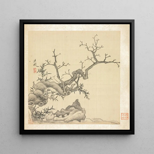 Rock, old tree and bamboo - Chen Hongshou — framed artwork on a wall