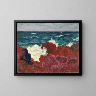 Red Rocks and Sea Painting - Roderic O'Conor — framed artwork on a wall