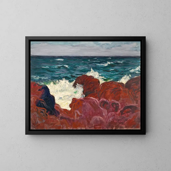 Red Rocks and Sea Painting - Roderic O'Conor — framed artwork on a wall