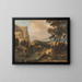 Mountain landscape painting with a fisherman - Roelant Roghman — framed artwork on a wall