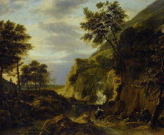 Landscape with Mountainous Scene and Waterfall - Roelant Roghman — artwork view
