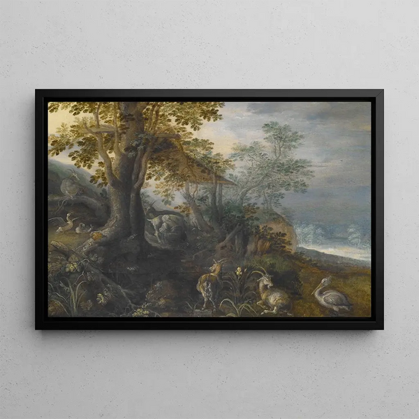 Landscape with Animals - Roelant Savery — framed artwork on a wall
