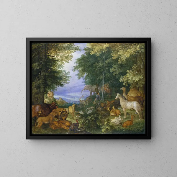 Orphée charming animals with his music - Roelant Savery — framed artwork on a wall