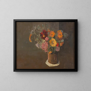 Still life with daisies of Saint Michael in a pot and a mug - Roger Fry — framed artwork on a wall