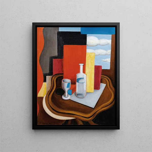 La Table Louis-Philippe, La Bouteille et le Verre - Roger de La Fresnaye — framed artwork on a wall