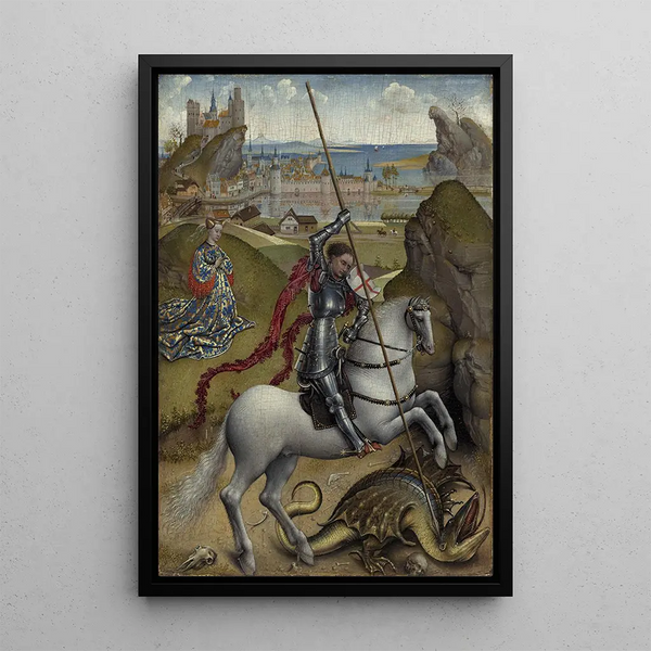 Saint Georges and the Dragon - Rogier van der Weyden — framed artwork on a wall
