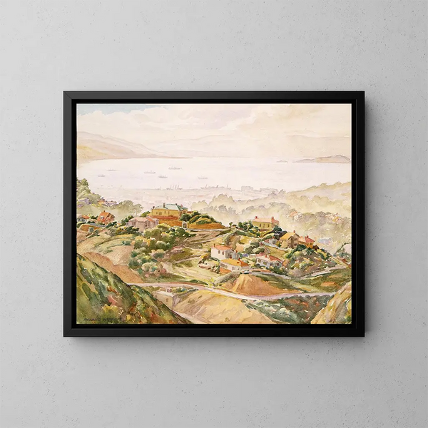 Port of Wellington from Karori - Roland Hipkins — framed artwork on a wall
