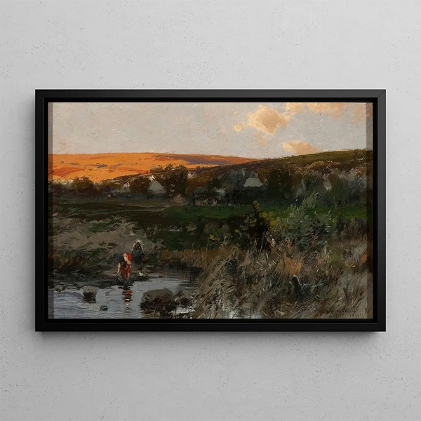 Sunset Landscape Painting - Roman Kazimierz Kochanowski — framed artwork on a wall