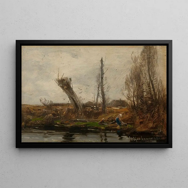 Willows by the water's edge - Roman Kazimierz Kochanowski — framed artwork on a wall