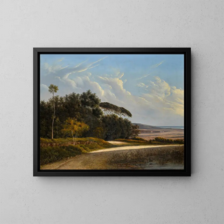 a View of the Roman Countryside with the Aqueduct of Claudius - School of Rome — framed artwork on a wall