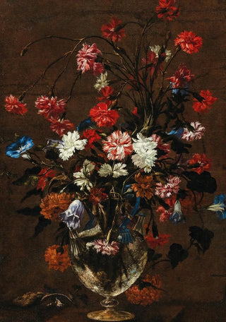 Roman School - Carnations and other flowers in a glass vase.webp