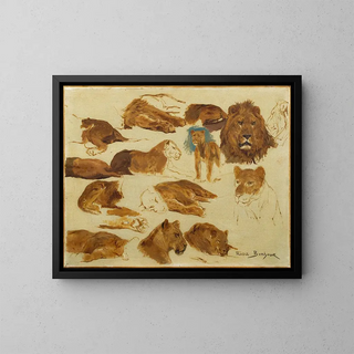 Sketch of lions and lionesses - Rosa Bonheur — framed artwork on a wall