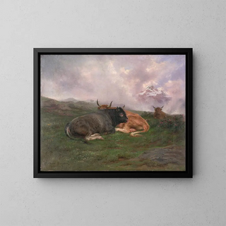 Bétail au repos sur une colline dans les Alpes - Rosa Bonheur — framed artwork on a wall