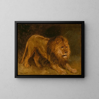 Lion guettant sa proie - Rosa Bonheur — framed artwork on a wall