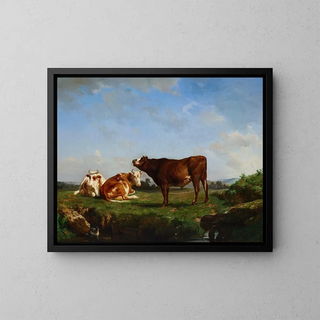 Trois vaches au pâturage - Rosa Bonheur — framed artwork on a wall