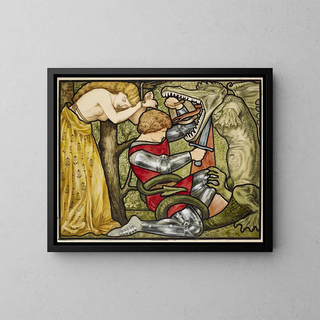 The story of Saint George, Saint George slaying the dragon - Rosa Corder — framed artwork on a wall