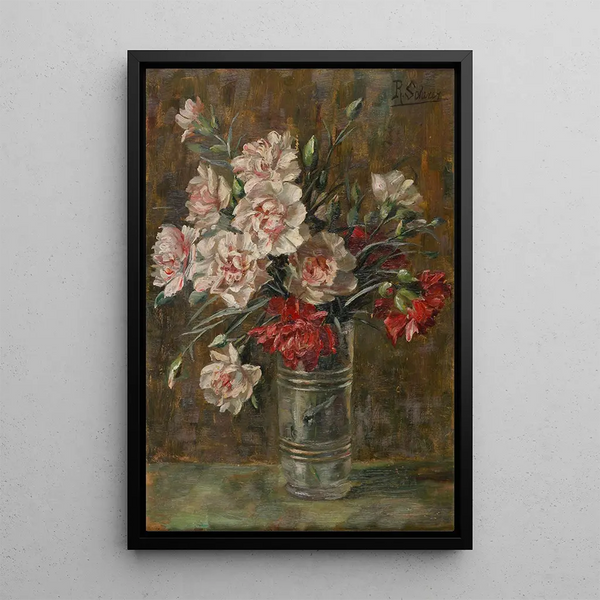 Carnations in a Vase - Rosa Scherer — framed artwork on a wall