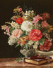 A bouquet of flowers with camellias in a silver vase - Rosalia Amon — artwork view