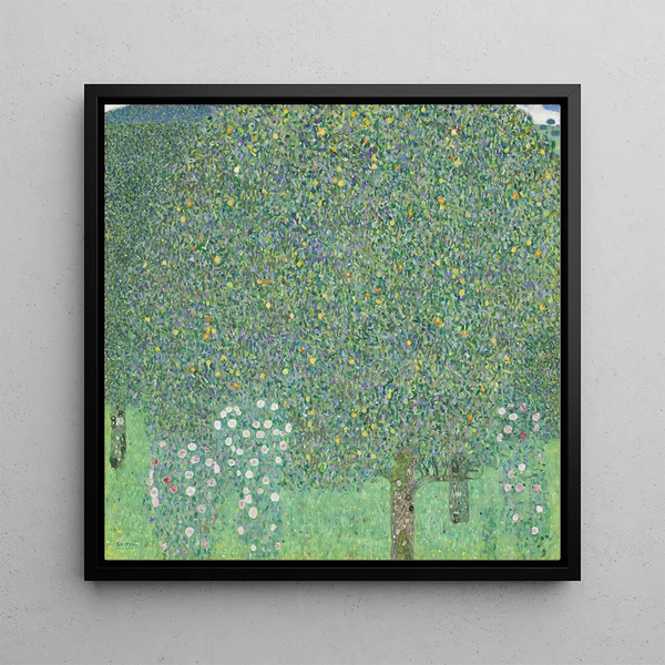 Roseraies sous les arbres - Gustav Klimt — framed artwork on a wall