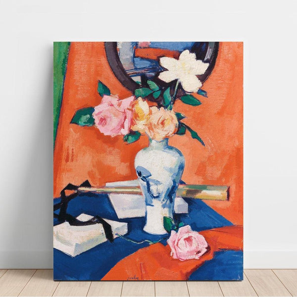 Reproduction of the painting Roses in a Vase on an Orange Background - Samuel John Peploe