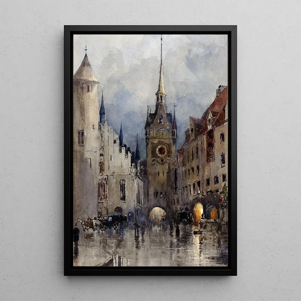 Street scene painting in Munich - Ross Sterling Turner — framed artwork on a wall